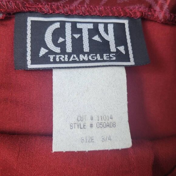 Vintage City Triangles Womens 3/4 Burgundy Embroidered Mini Dress Satin 90s Y2K - Picture 5 of 9